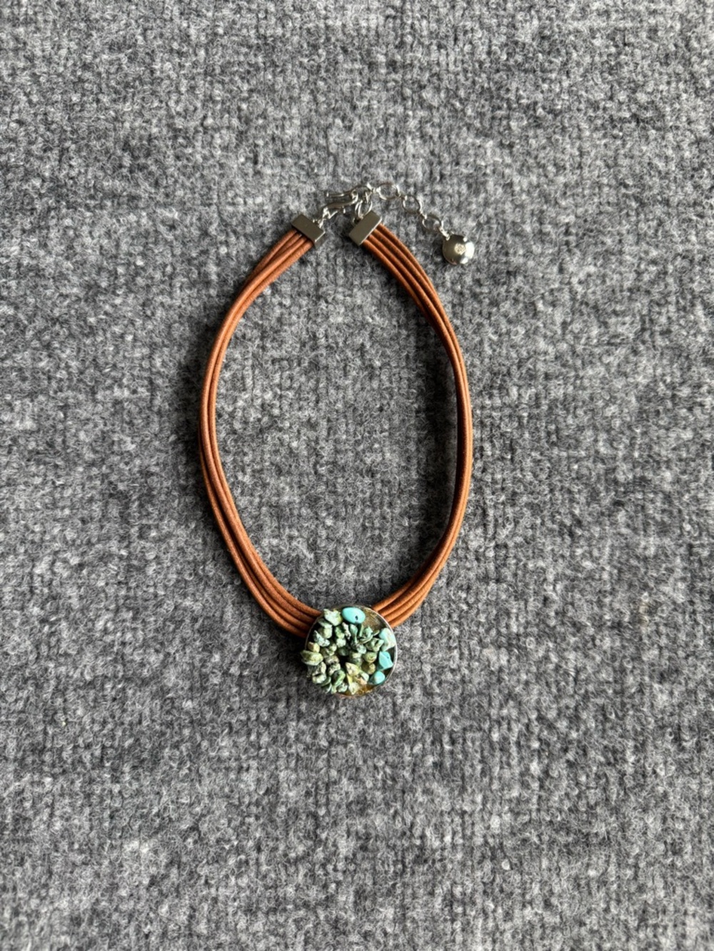 Lauren Ralph Lauren Leather Strand Turquoise Chip Pendant Brown Western Cowgirl